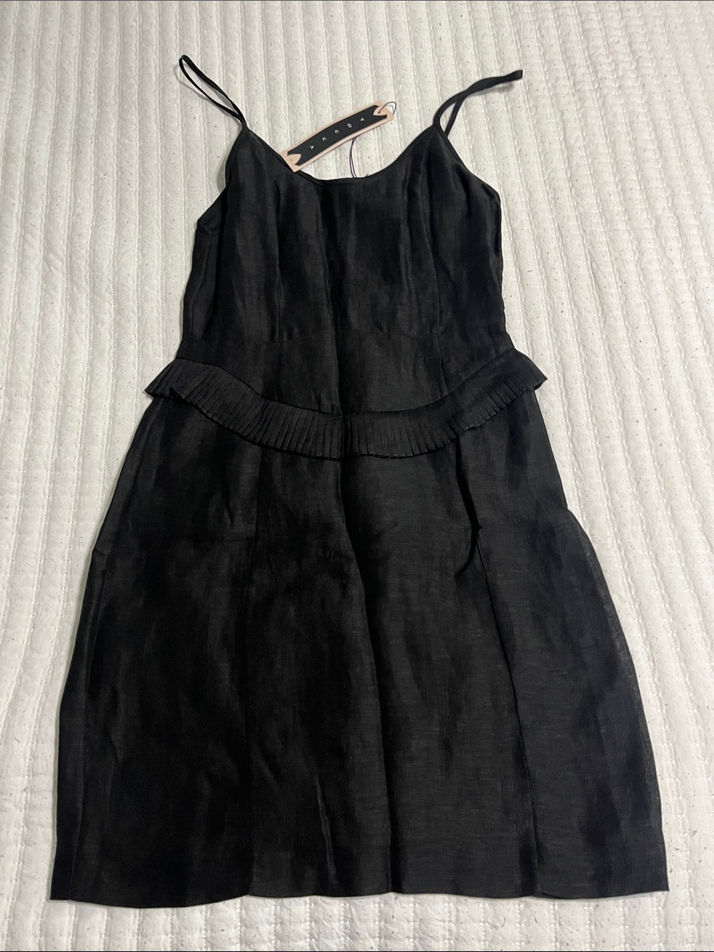Tocca Black Pleated-Waist Spaghetti-Strap Mini Dress
